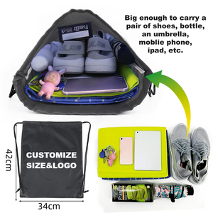 Fabricante de bolsas de cordón de poliéster 190T con estampado personalizado, bolsas de cordón de gimnasio de compras deportivas impermeables de nailon con cuerda - Product Image 4