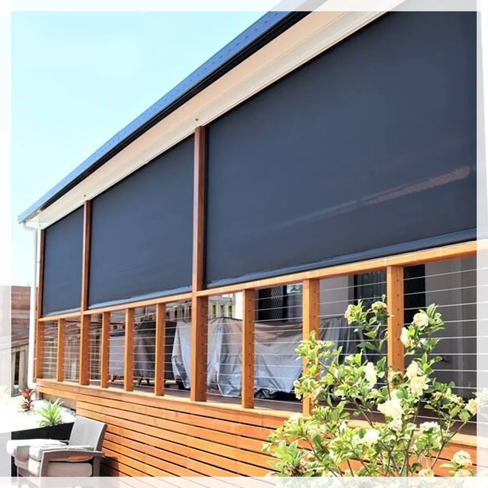 Outdoor Pvc Roll up Blinds Blackout, Automatic Electric Motorized Curtain Outdoor, Balcony Sun Shades