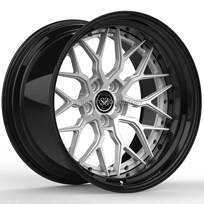 Velg Aluminium Hitam + Perak Kustom 2-PC Forged 6061-T6 Baut 20 dan 21 Inci 5X112 untuk Lincoln 570S