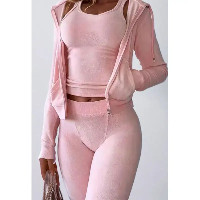 2024 nouveauté Streetwear body survêtements rose gilet recadrée sweat pantalon deux pièces ensemble pour femme