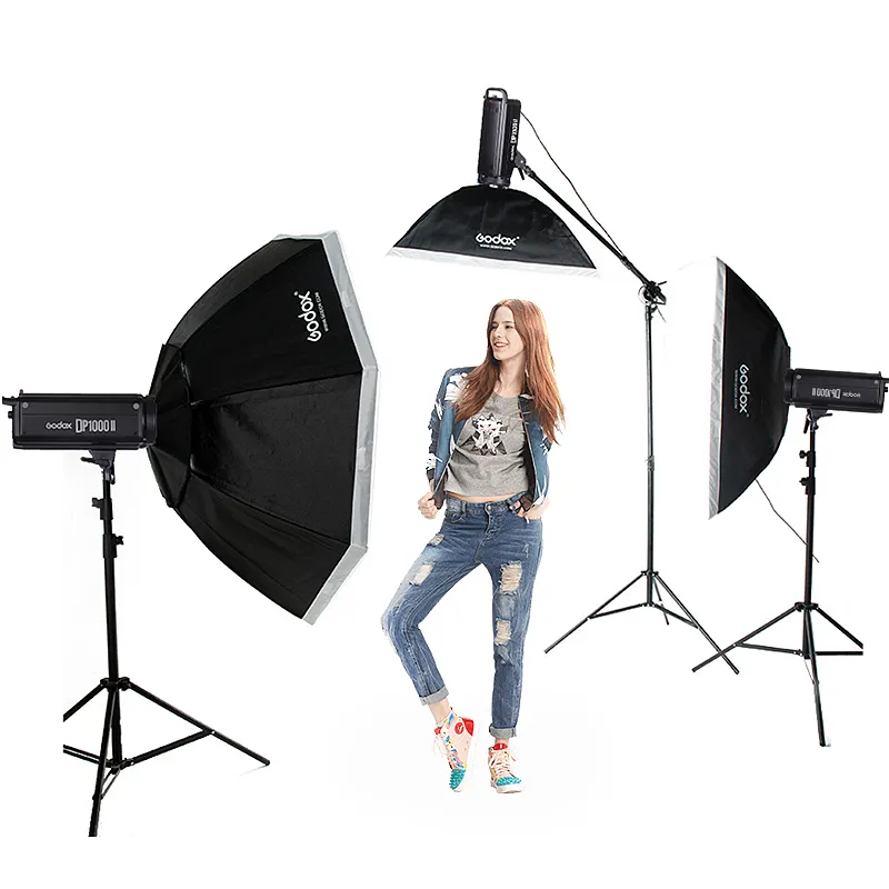 Profession elle Godox DP1000II 2X 1000Ws Foto-Blitzlicht-Kit Softbox Light Stand Studio-Foto ausrüstung
