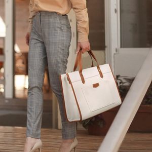 Tote da donna in tela di cotone borsa per laptop con custodia con logo ricamato per computer portatile con vano antiurto portabicchieri