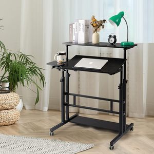 Adjustable Laptop <strong>Table</strong> <strong>with</strong> Wheels Mobile Desk <strong>with</strong> Keyboard Tray Mouse Tray Portable Laptop Cart <strong>with</strong> Shelf <strong>Computer</strong> Desk - Product Image 4