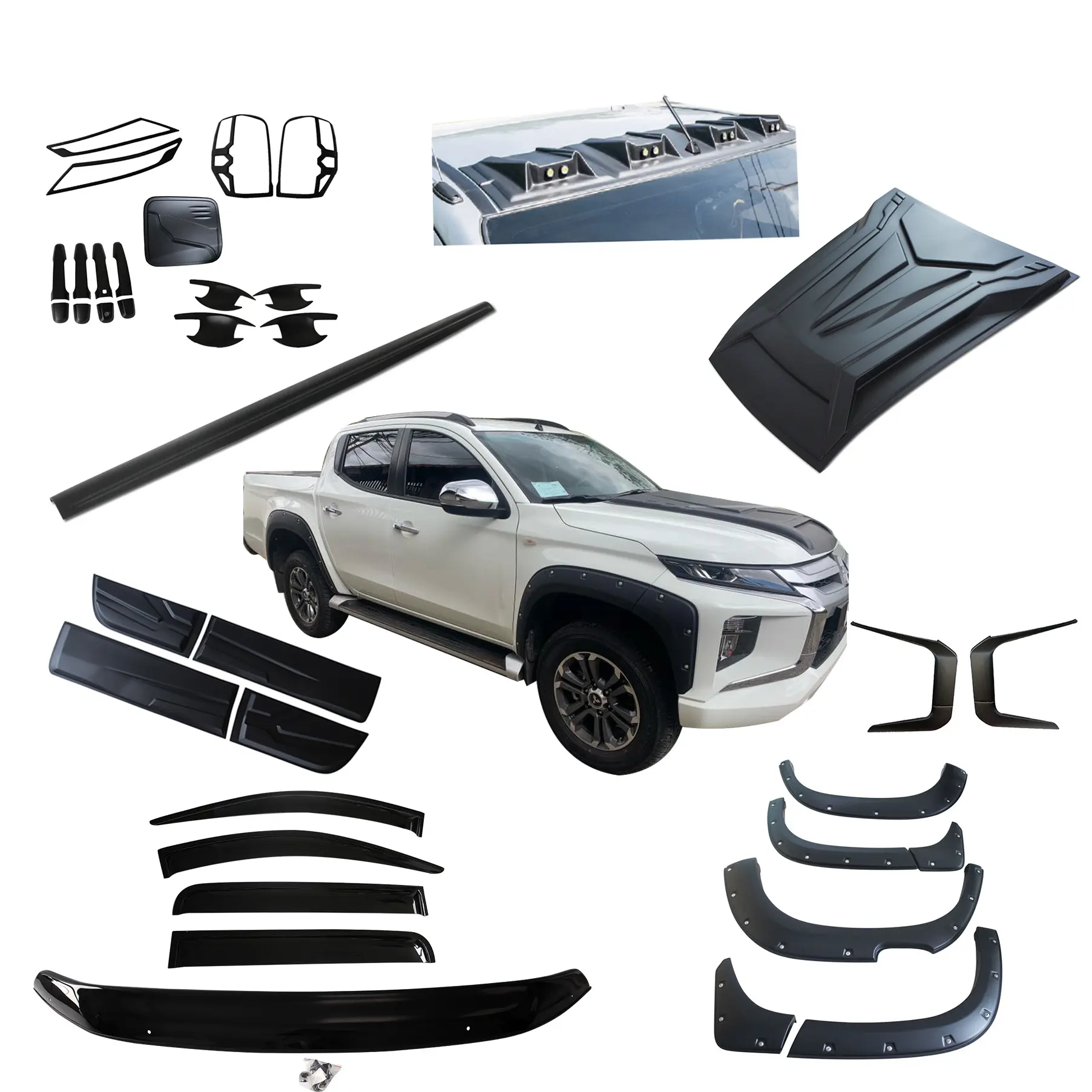 Ycsunz kit de corpo preto fosco l200, conjunto de capa completa para parachoque para mitsubishi triton l200 l 200 2019 2020 acessórios para carro