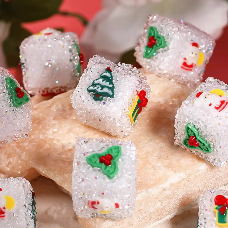 Cube Rhinestone Bubblegum beads 20 mm Square Sugar Beads DIY Jewelry Árbol de Navidad muñeco de nieve cuentas para pluma fabricación de joyas a granel