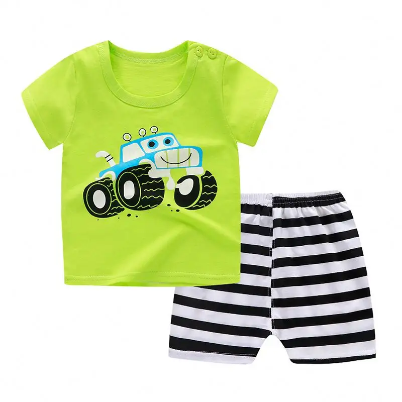 Ensembles de vêtements d'été pour bébés costume à manches courtes T-shirt + pantalon imprimé dessin animé garçon fille ensembles de vêtements pour bébés