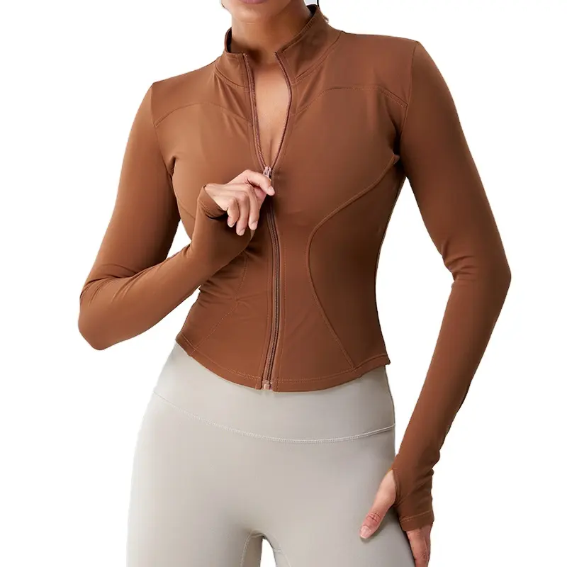 Full Zip Running Track Jacke für Frauen Leichtes Training Slim Fit Yoga Jacke Kurz geschnittene Sportswear mit Daumen löchern