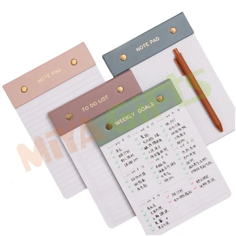 Bloc de notas de papel recargable de lujo mensual semanal diario A5 A6 de cuero dorado personalizado Bloc de notas de escritorio planificador sin fecha bloc de escritura