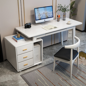 Escritorio de madera maciza para ordenador con bandeja para teclado y almacenamiento de CPU | Mesa de escritura para oficina en casa con gabinete, instalación gratuita incluida - Product Image 2