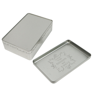 批发定制银色矩形金属储物锡盒，带压花图案 - Product Image 4