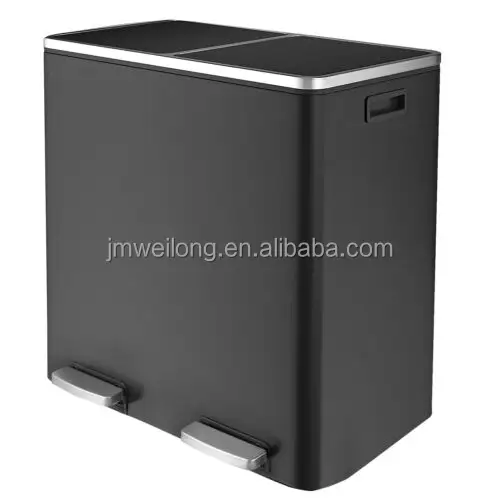 Cubo de basura de acero inoxidable con pedal de 2x30L, cubo de basura de Metal de 60L, sistema de separación de residuos, cubo de basura para Cocina