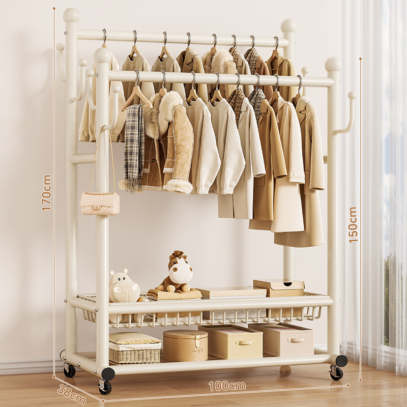 blanc crème-100cm-barre double-panier en maille de grande capacité avec roulettes