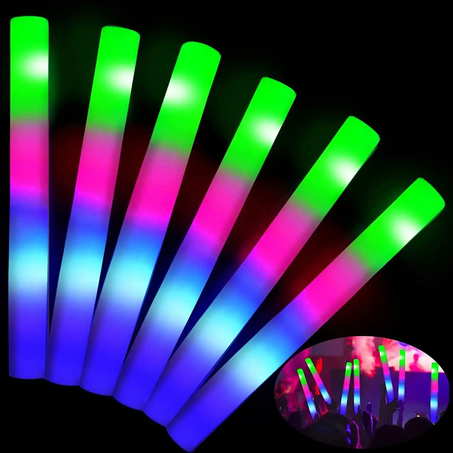 Suministros para fiestas personalizados al por mayor, 3 modelos, espuma intermitente multicolor, palos de espuma con luz Led, barra luminosa de espuma Led