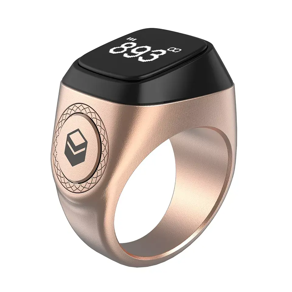 Anel de zíper inteligente com tela de oled, anel de liga de alumínio com tasbih, tela islâmica inteligente e bateria de carregamento