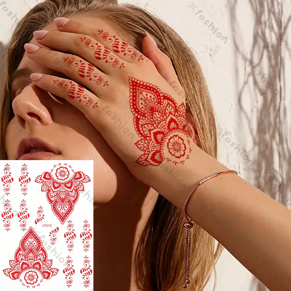 Autoadesivo del tatuaggio all'henné adesivo del tatuaggio del merletto di Hanna rosso di arte del corpo della mano autoadesivo temporaneo del tatuaggio dell'henné
