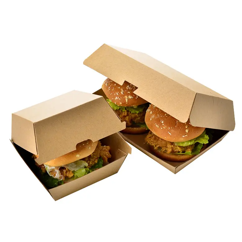 China manufacturers customized fold kraft paper burger box logo design food grade caja de hamburguesas Hamburger packaging box