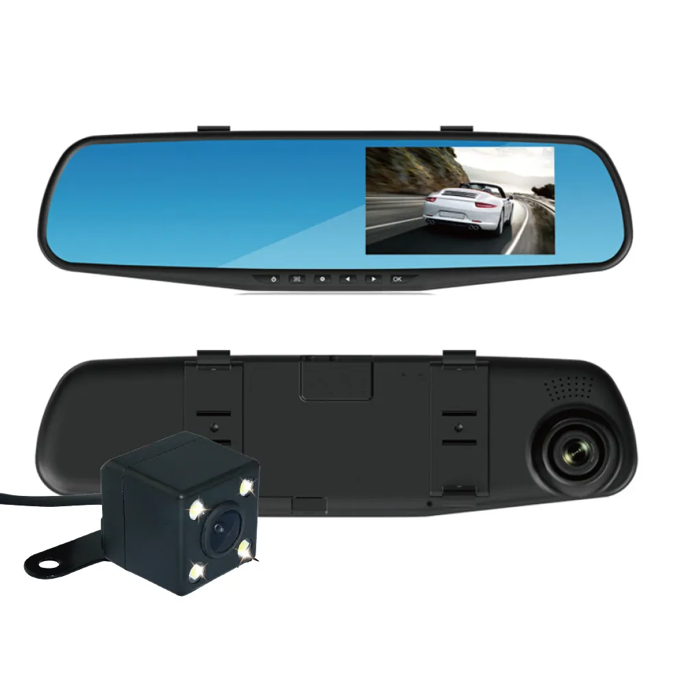 Gravador de vídeo para carro 1080p hd, câmera dupla para carro dvr 4.3 polegadas lcd t600