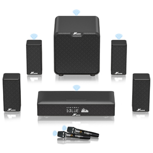 Amplificador de áudio Atmos de 280W com subwoofer sem fio e alto-falantes surround com par de microfones sem fio