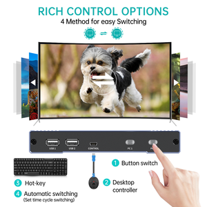 4K 60Hz HDMI KVM交换机2端口 + 2根电缆，MT-VIKI KVM选择器盒2x1 HDMI桌面2端口KVM交换机
