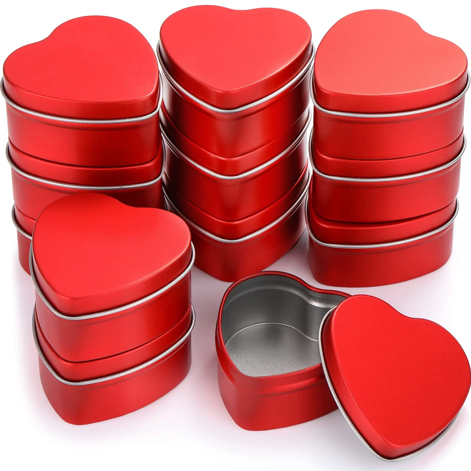 Scatola di lattine di metallo rosso a forma di cuore all'ingrosso scatola di latta per contenitori di biscotti di caramelle per uso alimentare per candele
