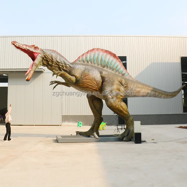 Escultura de dinossauro animatrônico de simulação mecânica Spinosaurus em tamanho real Jurássico para Dino Park Bar Restaurante Tailândia