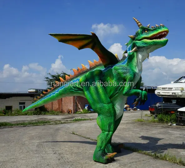 Disfraz de Halloween de dinosaurio verde de tamaño natural realista hecho a mano de alta calidad disfraz de dinosaurio dragón realista