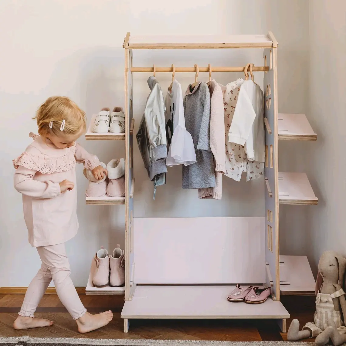 Sperrholz DIY Montessori Kleider schrank Baby Self Care Kleider schrank Montessori Möbel Regal für Kleidung Einfache Baby Kleider schrank