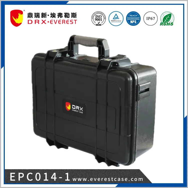 Dayanıklı ABS / PP malzeme koruyucu bavul IP67 siyah köpük ile su geçirmez sert plastik alet çantası