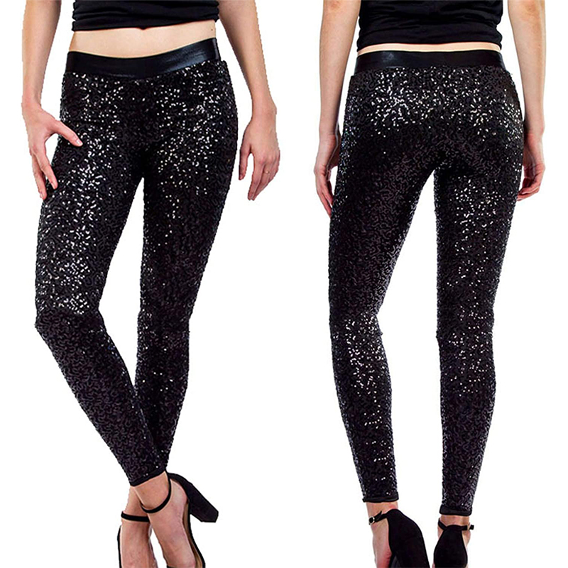 Leggings de Noël à paillettes noires