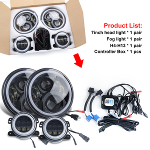 מפעל סופר מואר ערפל פנס אור ערכת שטן עין RGB צבע Halo H4 מקרן <span class=keywords><strong>7</strong></span> אינץ RGB רכב LED פנס עבור JK JL