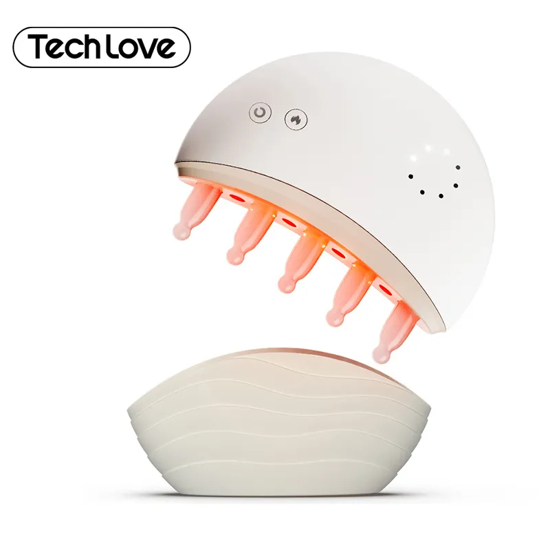 Tech Love 2024 nuevo producto cabeza eléctrica peine Led luz roja Anti pérdida de cabello Dispositivo de crecimiento de cabello masaje eléctrico del cuero cabelludo