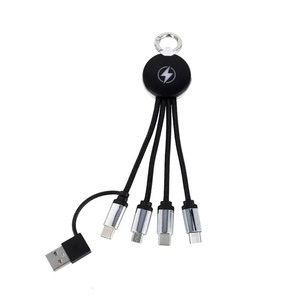 Llavero con logotipo luminoso personalizado Cable de datos de entrada dual Teléfono móvil multifuncional Carga rápida Cable de datos de dos a tres - Product Image 1