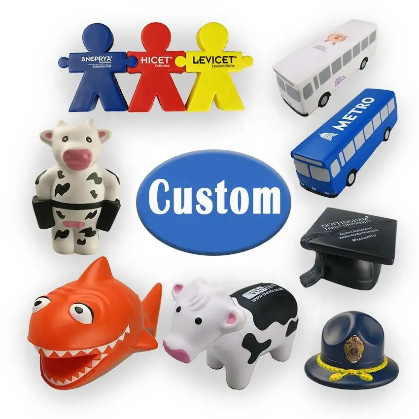 Custom Shape PU Stress Ball C Eco-Friendly Cartoon Shark Foam Cow Soft Squeeze Toys Reliever Relief Toy