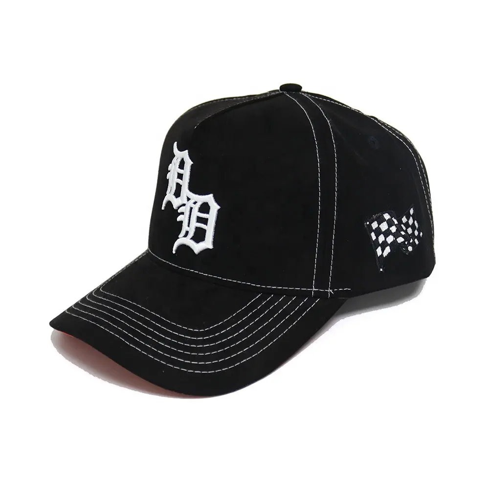 Logotipo personalizado ajustável Planície 5 Painel Dois Tons esporte Camurça Baseball cap Papai Chapéu contraste Costura Bordado Logotipo