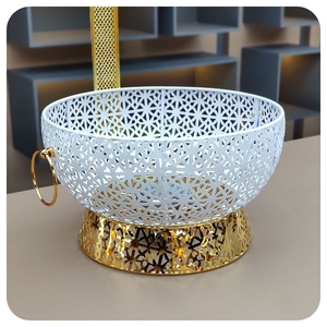 豪华白色8L食品取暖器悬挂餐炉现代圆形设计金属火锅自助餐厅和派对婚礼