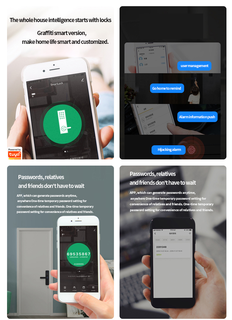 Intelligent door lock small program password lock key wiring-free smart key easy installation password fingerprint key door lock