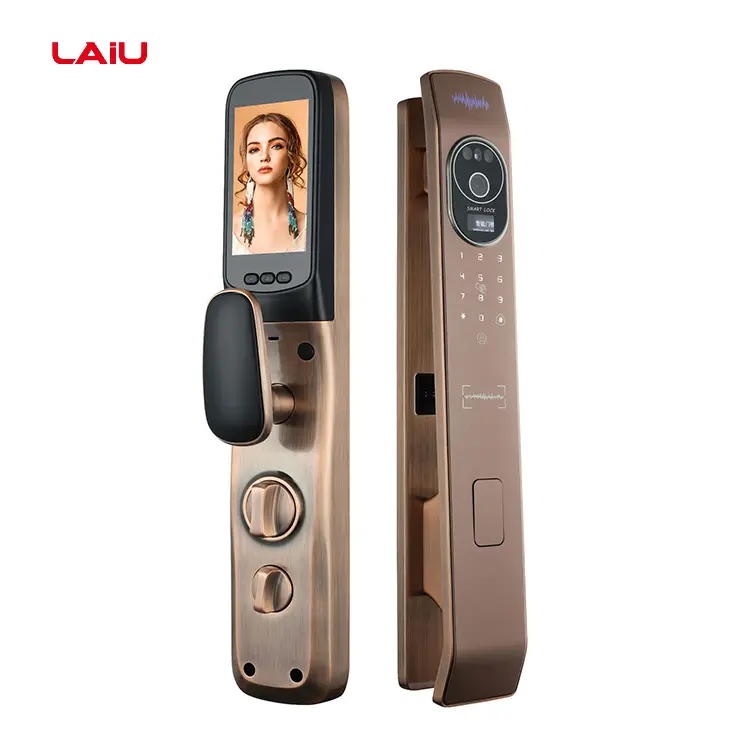 LAIUホームフロントドアキーレススマートロック3D顔認識指紋/指の静脈とカメラ付きパスワードドアロック