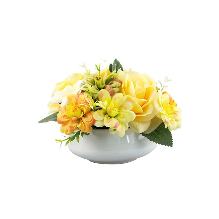 Оптовая продажа, высококачественные искусственные цветы, пластиковые декоративные искусственные цветы в керамическом горшке для свадьбы, искусственные растения