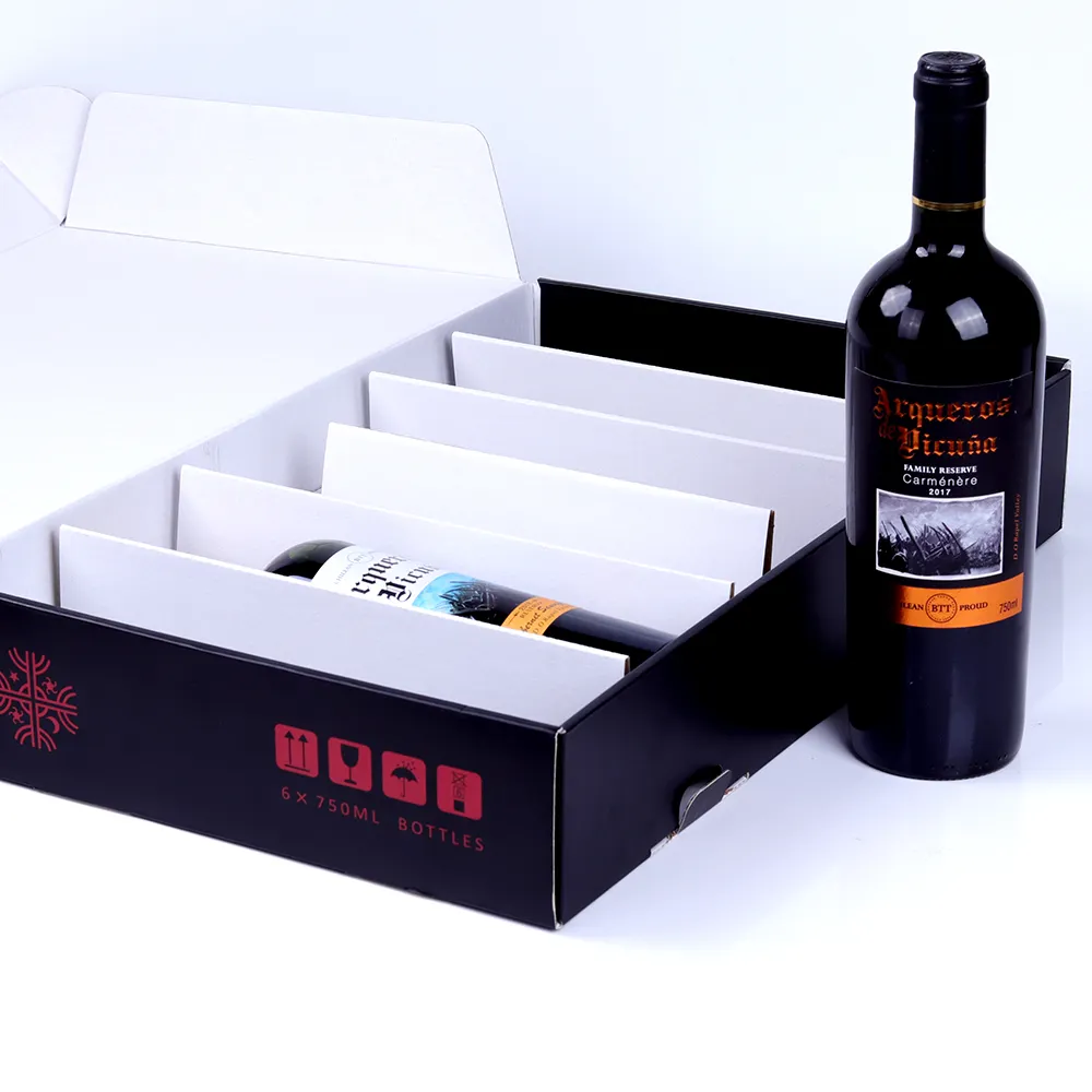 Embalagem para presente de garrafa de licor personalizada, caixa de vinho de alta qualidade, caixa de uísque luxuosa, vinho fino, 6 pacotes, caixa JC