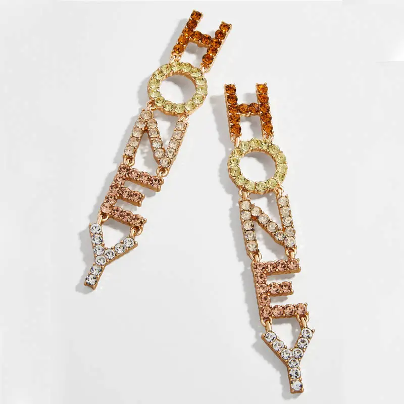 Orecchini pendenti con lettere di miele di strass per gioielli da donna con orecchini con nome personalizzato