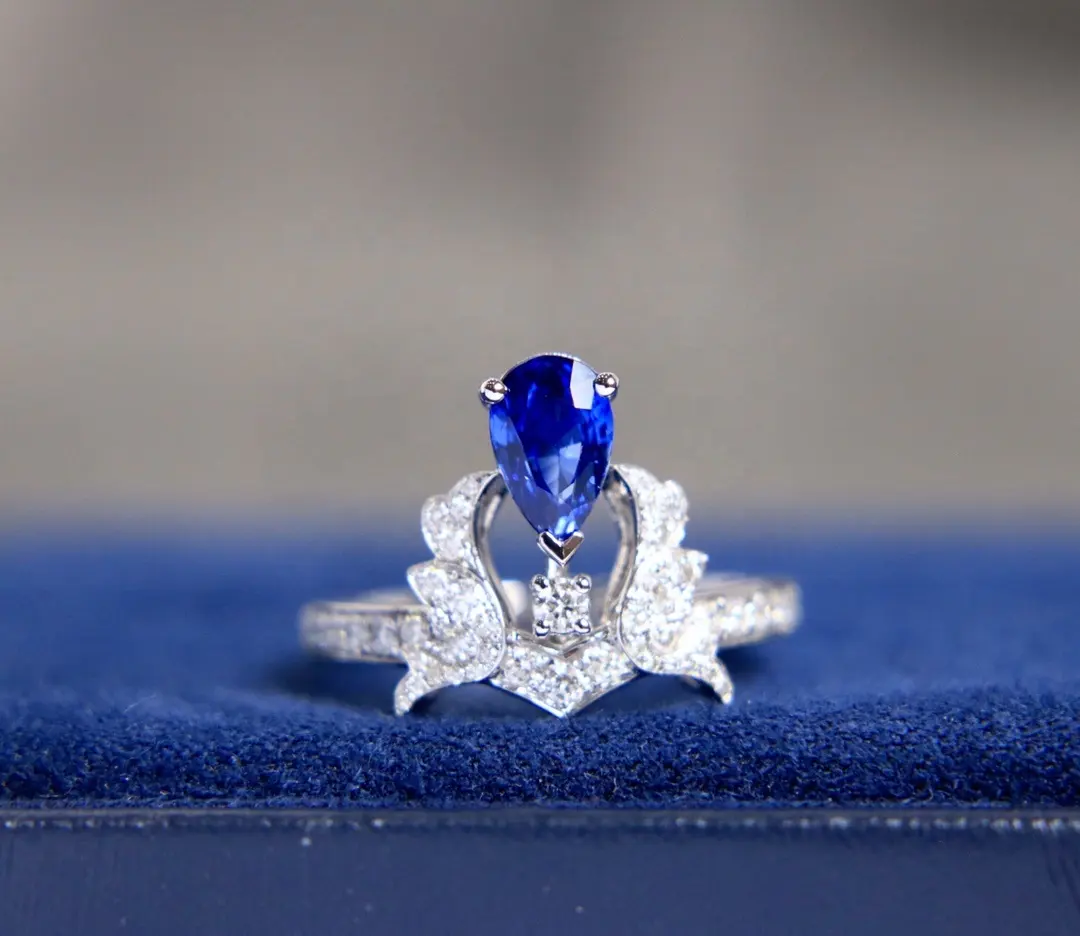 Xinfly perhiasan merek mewah nyaman cincin berbentuk pir safir Grc Solitaire biru