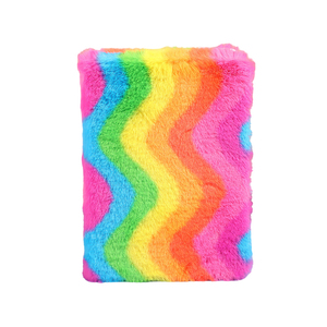 Cartoon Creative Cute Plush <strong>Notebook</strong> Rainbow <strong>Colorful</strong> Fur Plush Cover Leopard Pattern Student <strong>Notebook</strong>