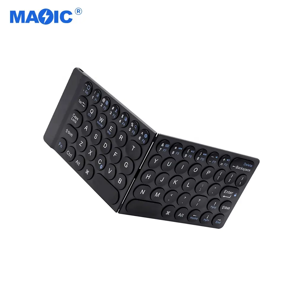 Software de hardware de ordenador portátil plegable recargable Delgado tamaño Mini teclado inalámbrico teclado de diente azul con soporte