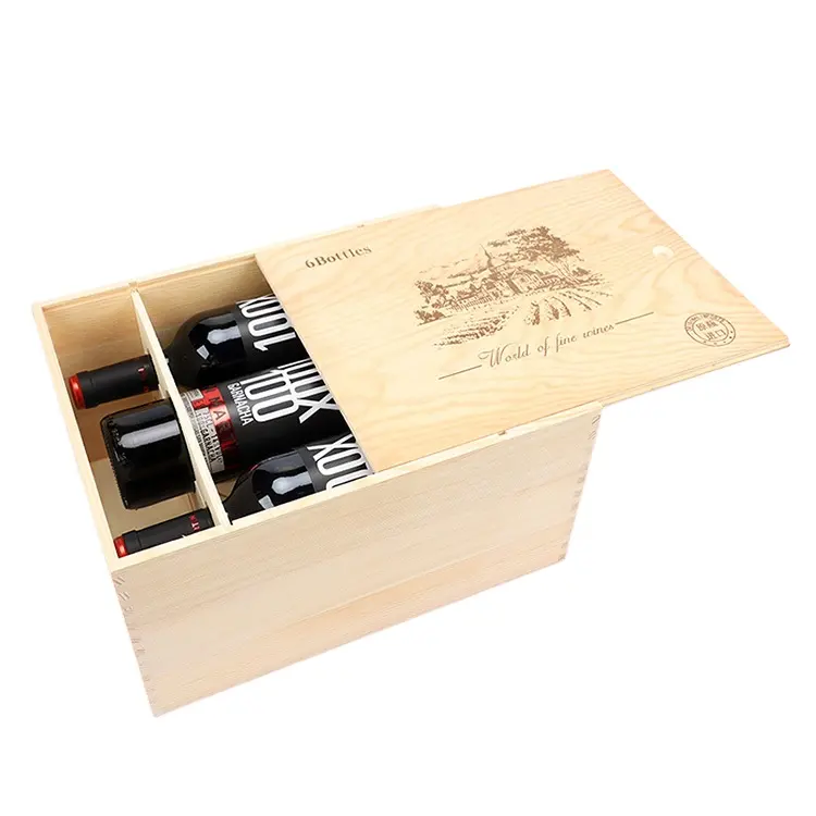 लकड़ी शराब उपहार बॉक्स 6 की बोतलें, लकड़ी शराब भंडारण बॉक्स डबल खींच लकड़ी के मामले
