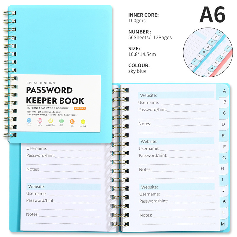Libreta de contraseñas Pp azul celeste A6