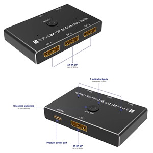 New <strong>3</strong> Port <strong>3</strong> in <strong>1</strong> Out 3x1 8K DP Displayport Bi-Direction <strong>Switch</strong> Switcher <strong>Splitter</strong> Box Adapter Converter <strong>1</strong>.4 8K 30Hz 4K 144Hz