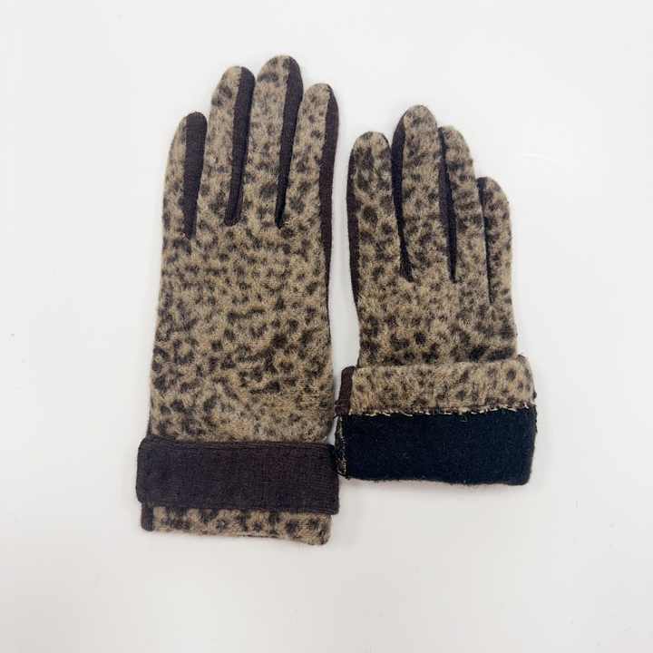 Genähte Winter handschuhe aus Wollstoff für Damen, modischer Stoff mit Leoparden muster auf dem Handrücken
