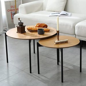 Round Coffee <strong>Table</strong> Set of 2 <strong>Nesting</strong> Side <strong>End</strong> <strong>Tables</strong> for Living Room Wood Tabletop and Sturdy Metal Frame <strong>Nesting</strong> <strong>Tables</strong> - Product Image 1