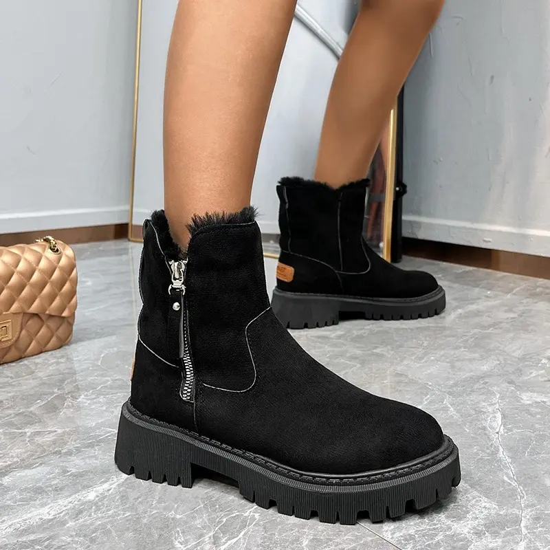 Bottes de neige à talon épais en peluche avec fermeture éclair sur le côté pour femme, bottines à col en peluche de grande taille, à la mode du commerce extérieur, nouvelle collection hiver 2022