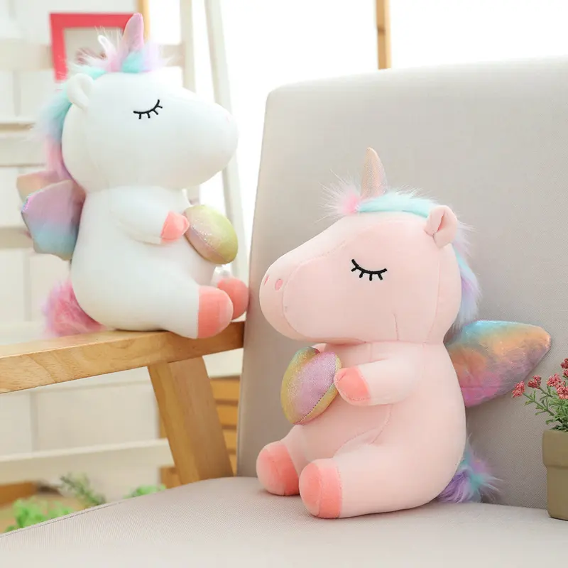 Lovely Soft Stuffed Animal Cartoon Customized Available Cute Funny Aurora Rainbow Flying Unicorn Plush Toys For Kids